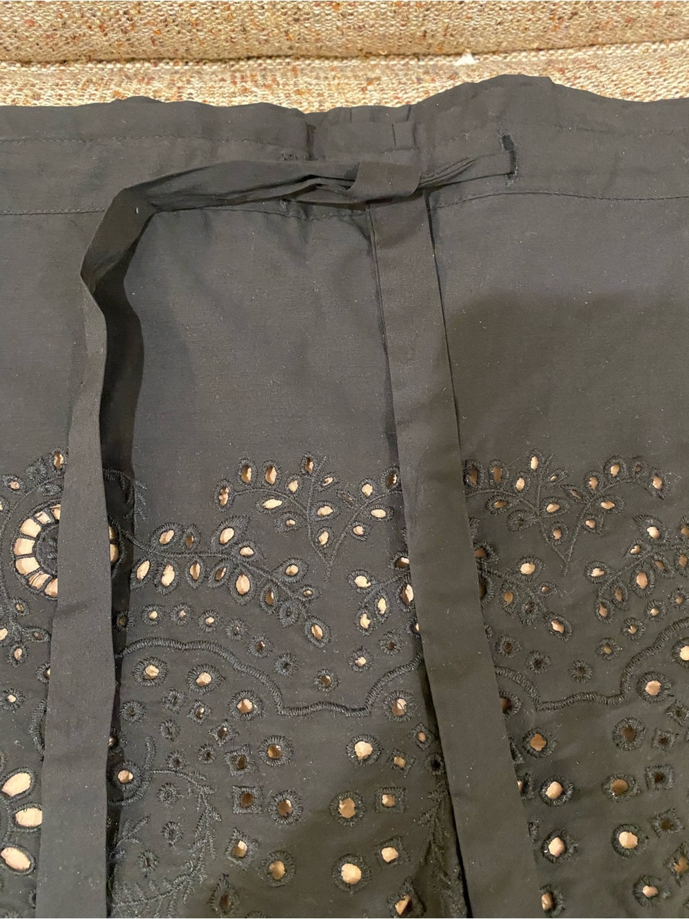 BCBGMaxAzria Black Eyelet Scalloped Drawstring Skort - Picture 3 of 6